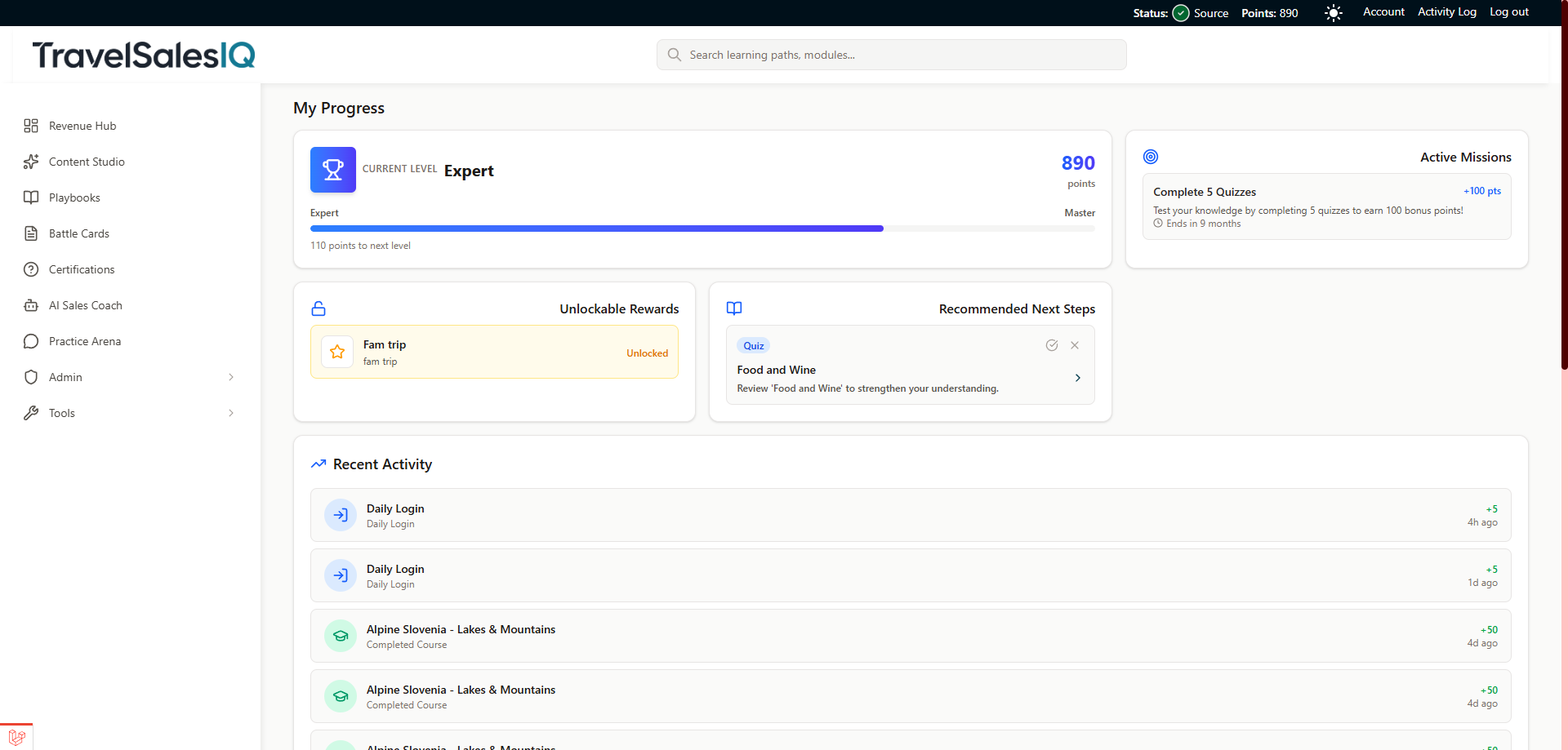TravelSalesIQ Progress & Gamification
