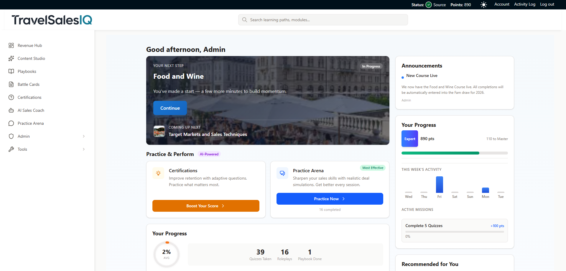 TravelSalesIQ Revenue Hub Dashboard